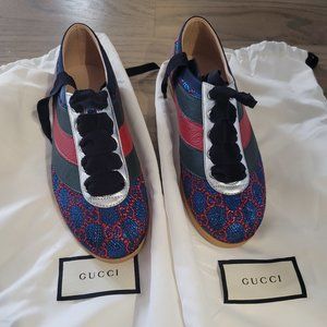 Gucci Lurex Calfskin Web GG Monogram Womens Falacer Sneakers 35.5